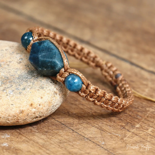 Bracelet tressé en pierres naturelles Apatite bleu (8 et 21 mm)