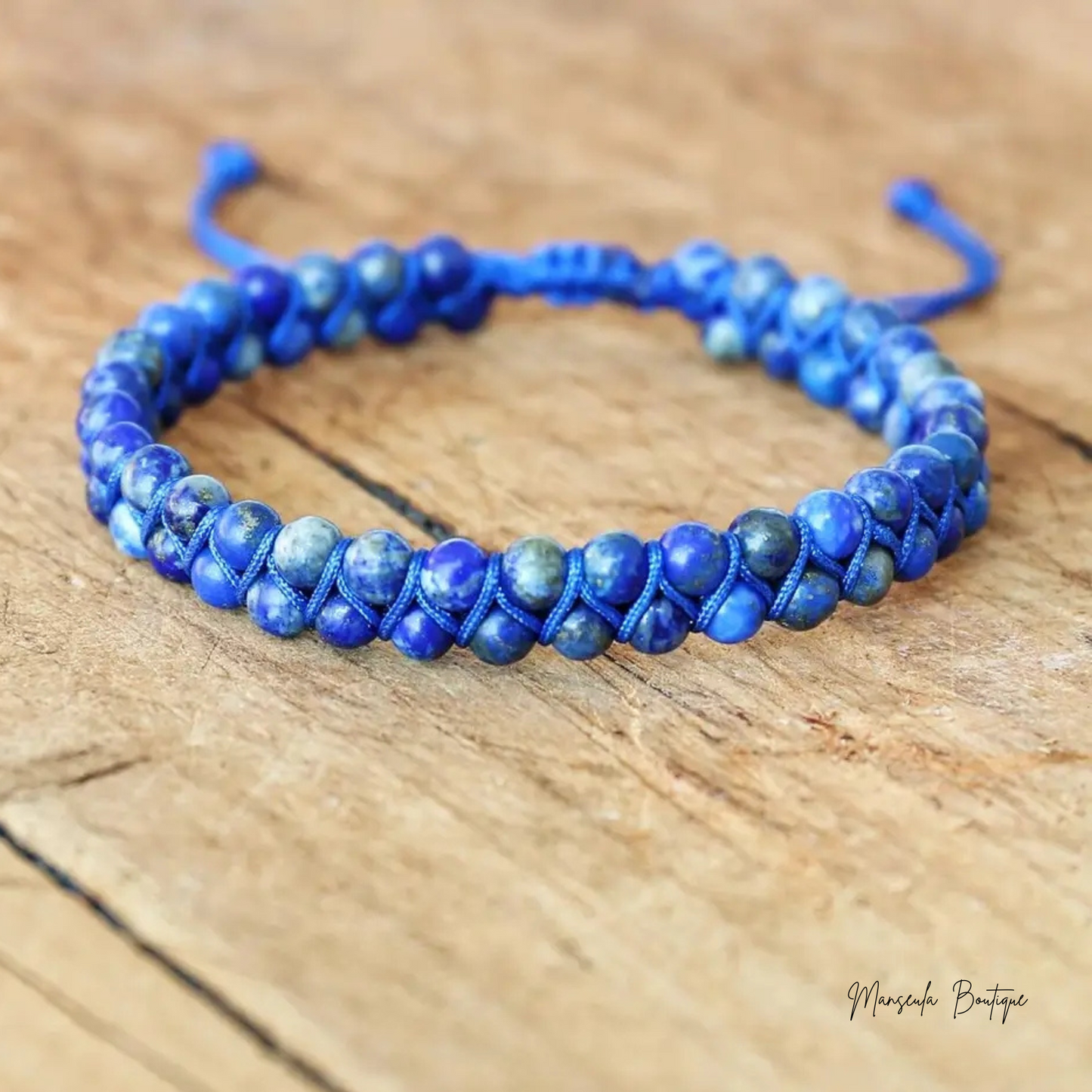 Bracelet tressé en pierres naturelles Lapis-lazuli (6mm)