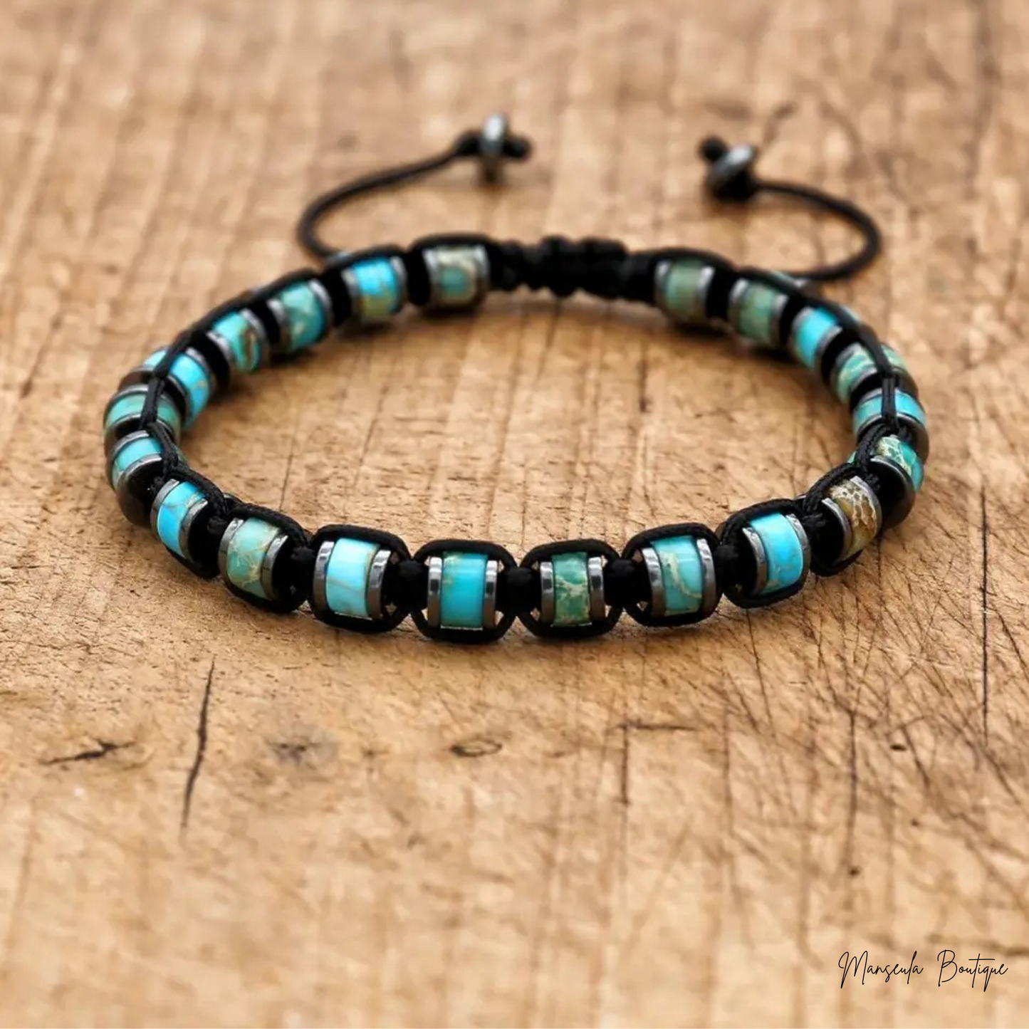 Bracelet tressé en pierres naturelles Turquoise africaine (6mm)