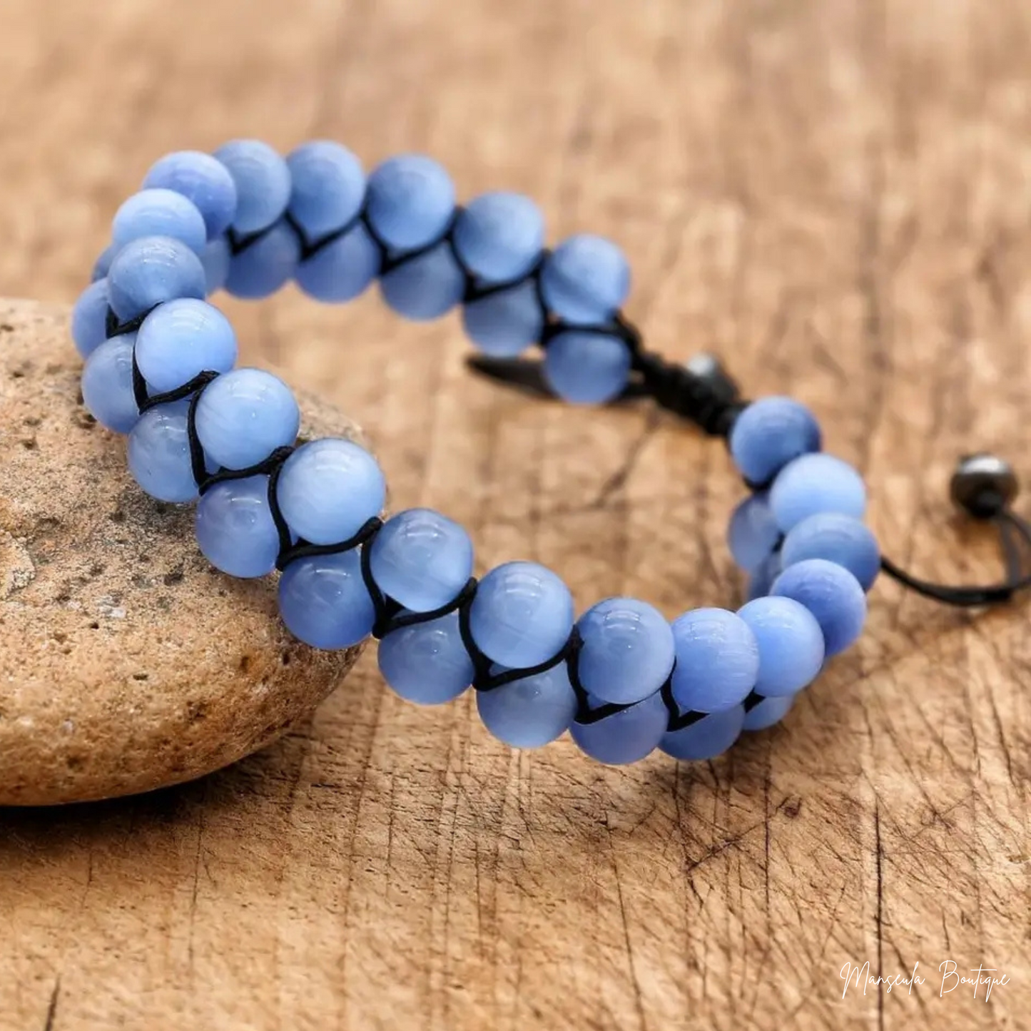 Bracelet tressé en pierres naturelles Opale bleu (6mm)