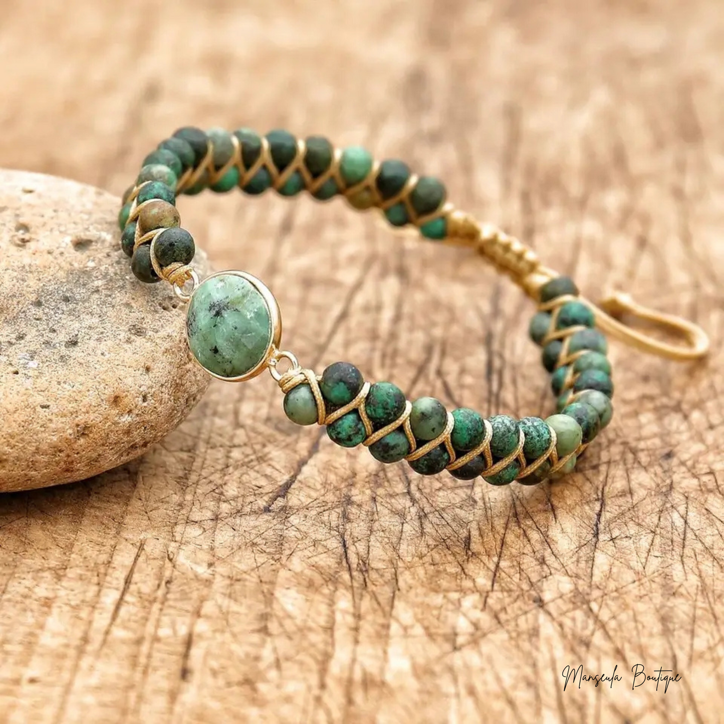 Bracelet tressé en pierres naturelles Turquoise africaine (6mm)