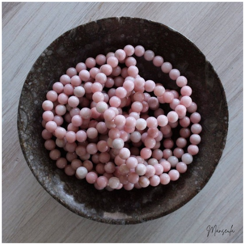 Lot de 10 bracelets en pierres naturelles Opale rose (8mm).