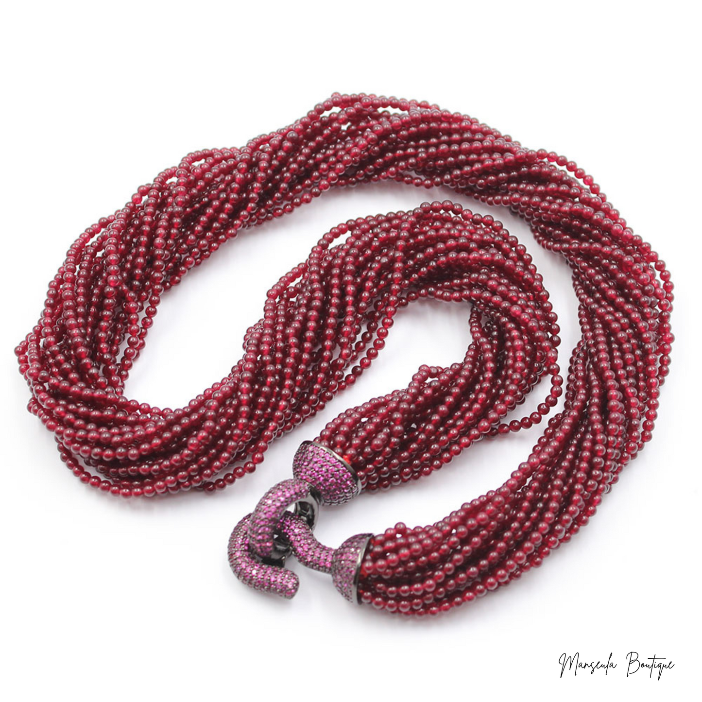 ■ Collier de perles rondes pierres naturelles Grenat rouge, bijoux multi-brins, 20 rangées.
Pierres de bonne qualité.