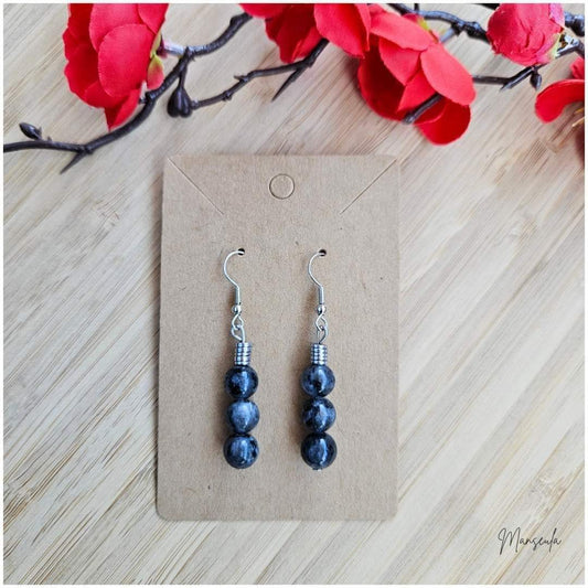 Boucles d'oreilles en Pierres naturelles Hématite et Labradorite noire (8mm)