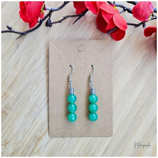 Boucles d'oreilles en Pierres naturelles Hématite et Aventurine (8mm).