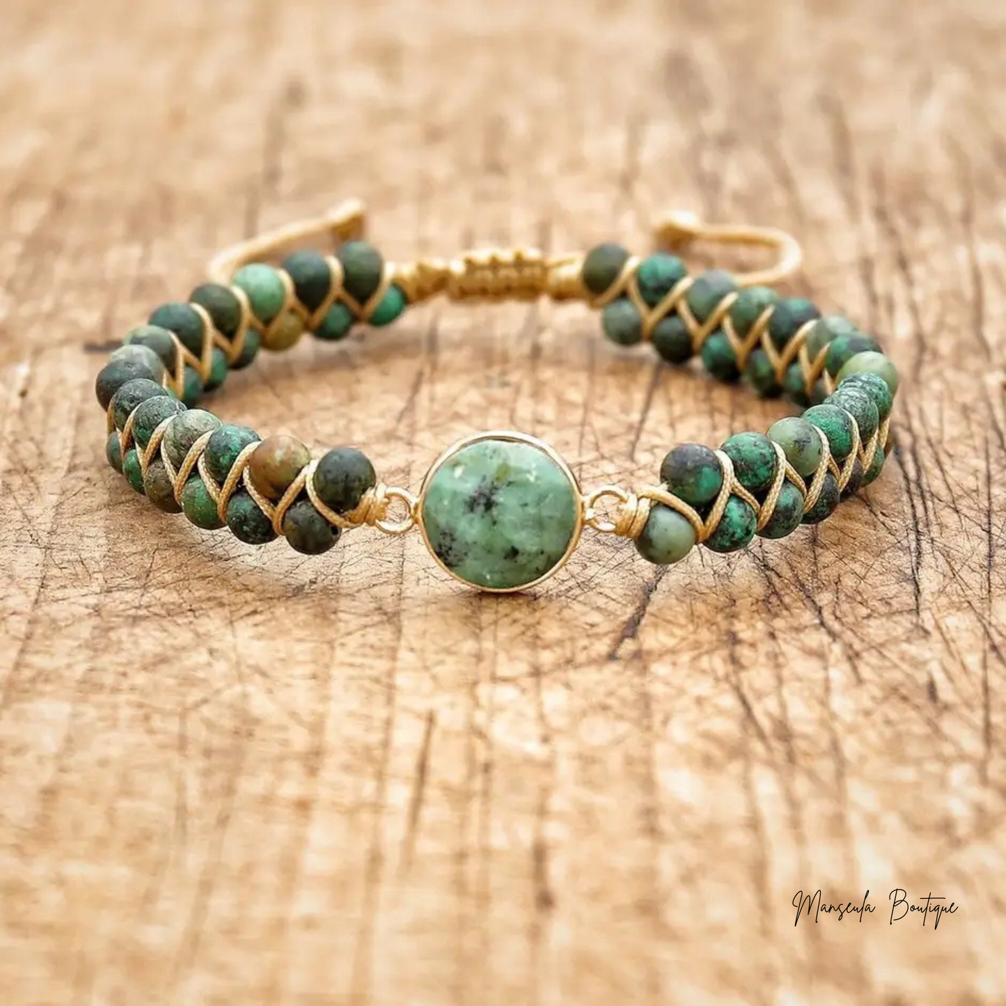 Bracelet tressé en pierres naturelles Turquoise africaine (6mm)