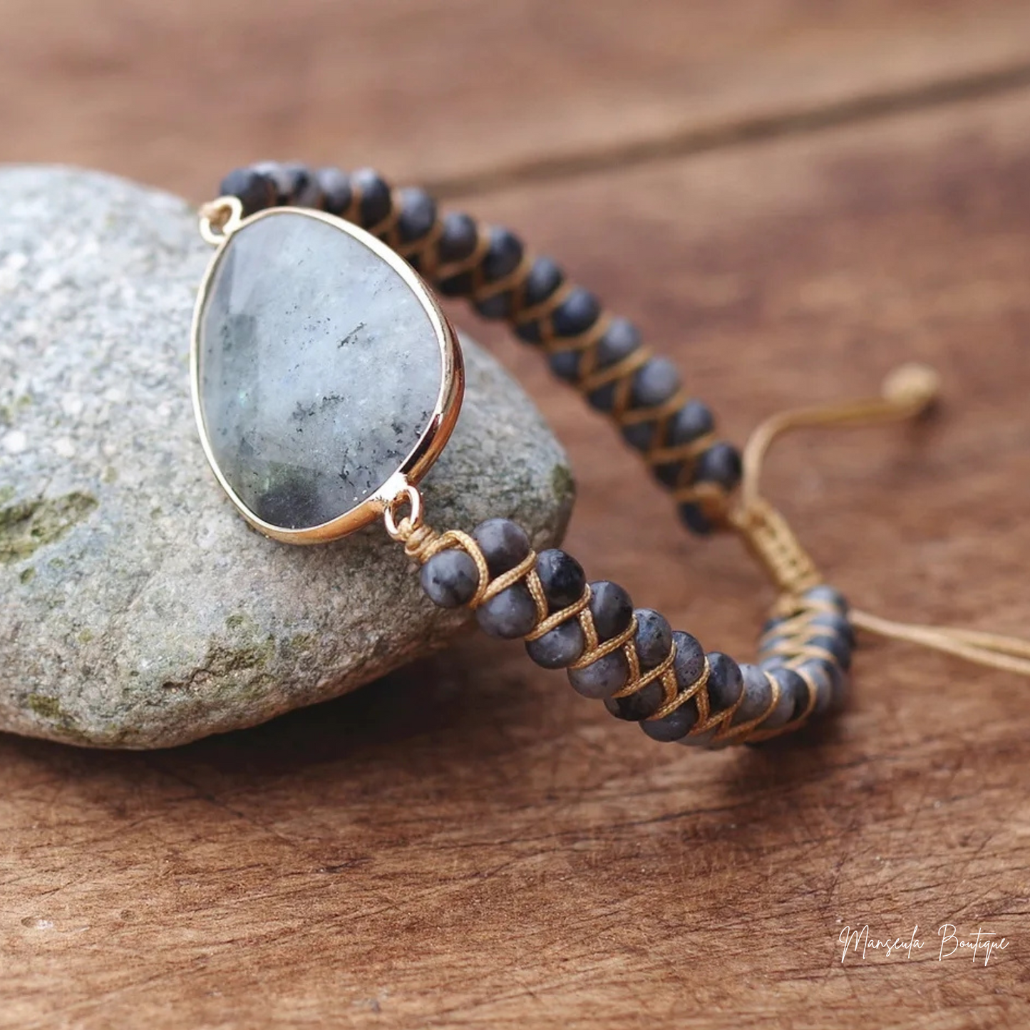 Bracelet tressé en pierres naturelles Labradorite (6mm)