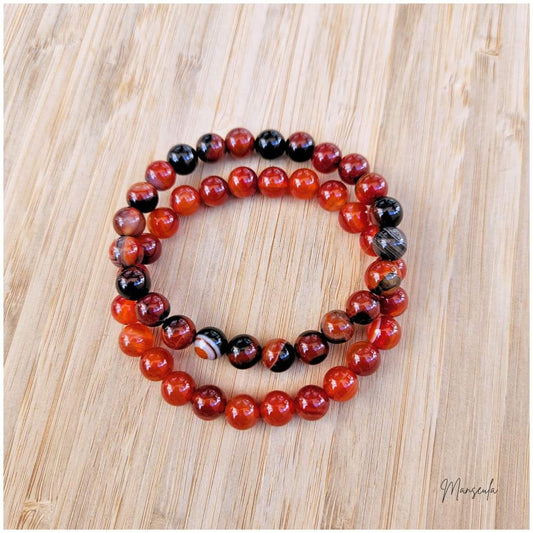 Ensemble de bracelets en pierres naturelles Cornaline et Agate marron (8mm)