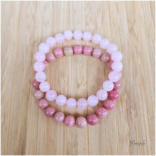 Ensemble de bracelets en pierres naturelles Quartz rose et Rhodochrosite (8mm).