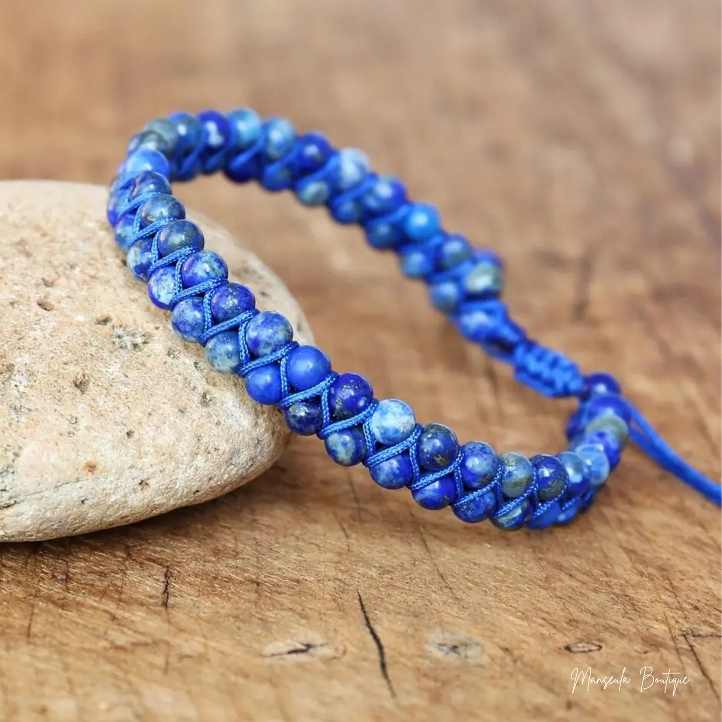 Bracelet tressé en pierres naturelles Lapis-lazuli (6mm)