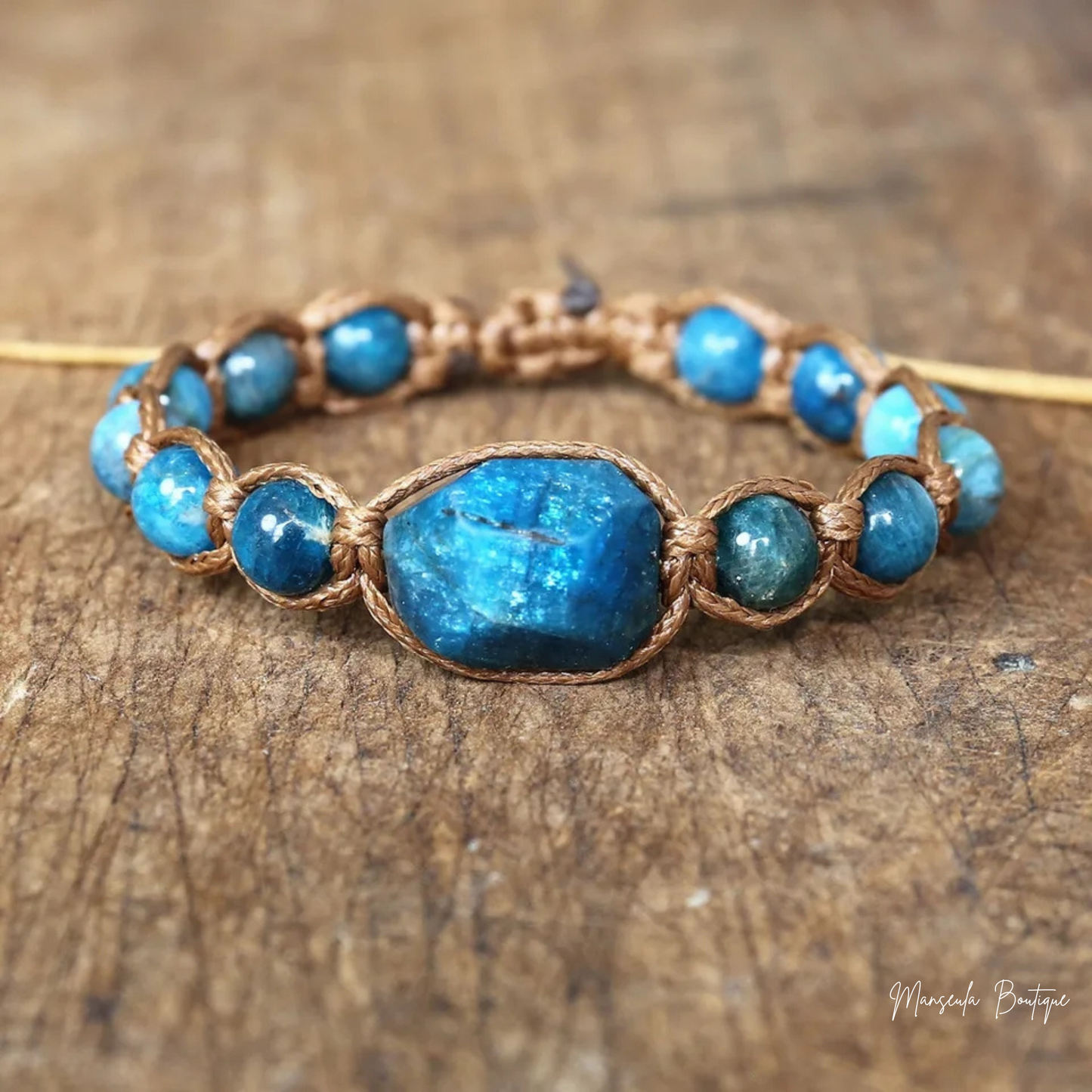 Bracelet tressé en pierres naturelles Apatite bleu (8mm)