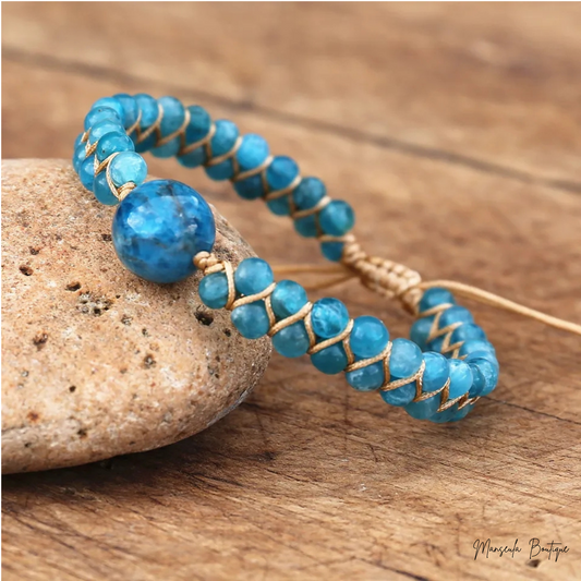 Bracelet tressé en pierres naturelles Apatite bleu( 6 et 12 mm)