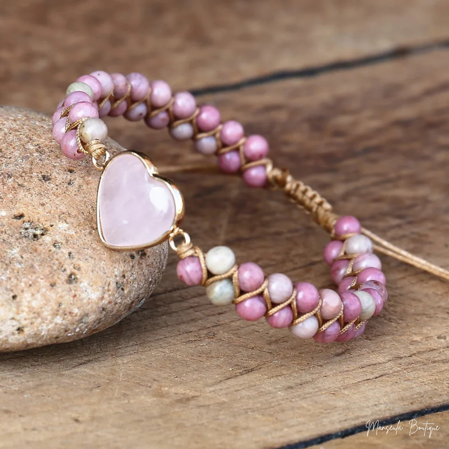 Bracelet tressé en pierres naturelles Rhodochrosite(6mm)