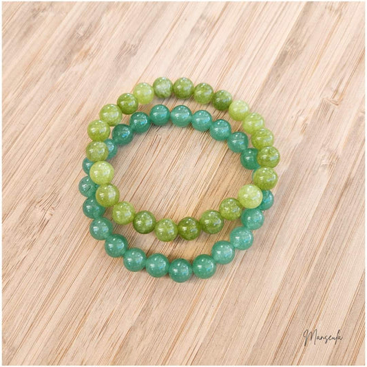 Ensemble de bracelets en pierres naturelles Péridot et Aventurine (8mm).