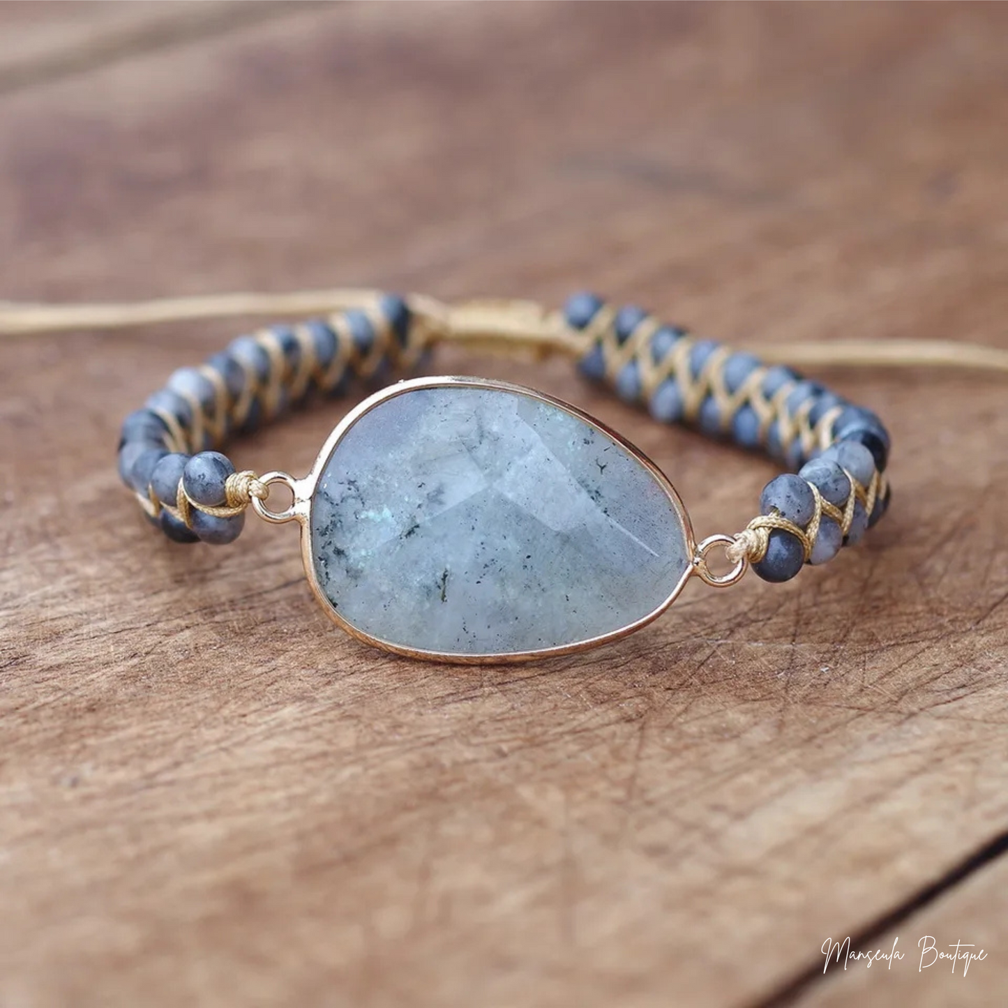 Bracelet tressé en pierres naturelles Labradorite (6mm)