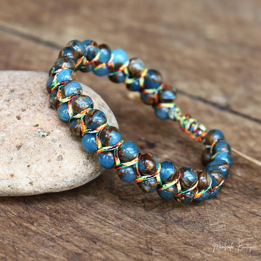 Bracelet tressé en pierres naturelles Jaspe bleu lac cloisonné (6mm)