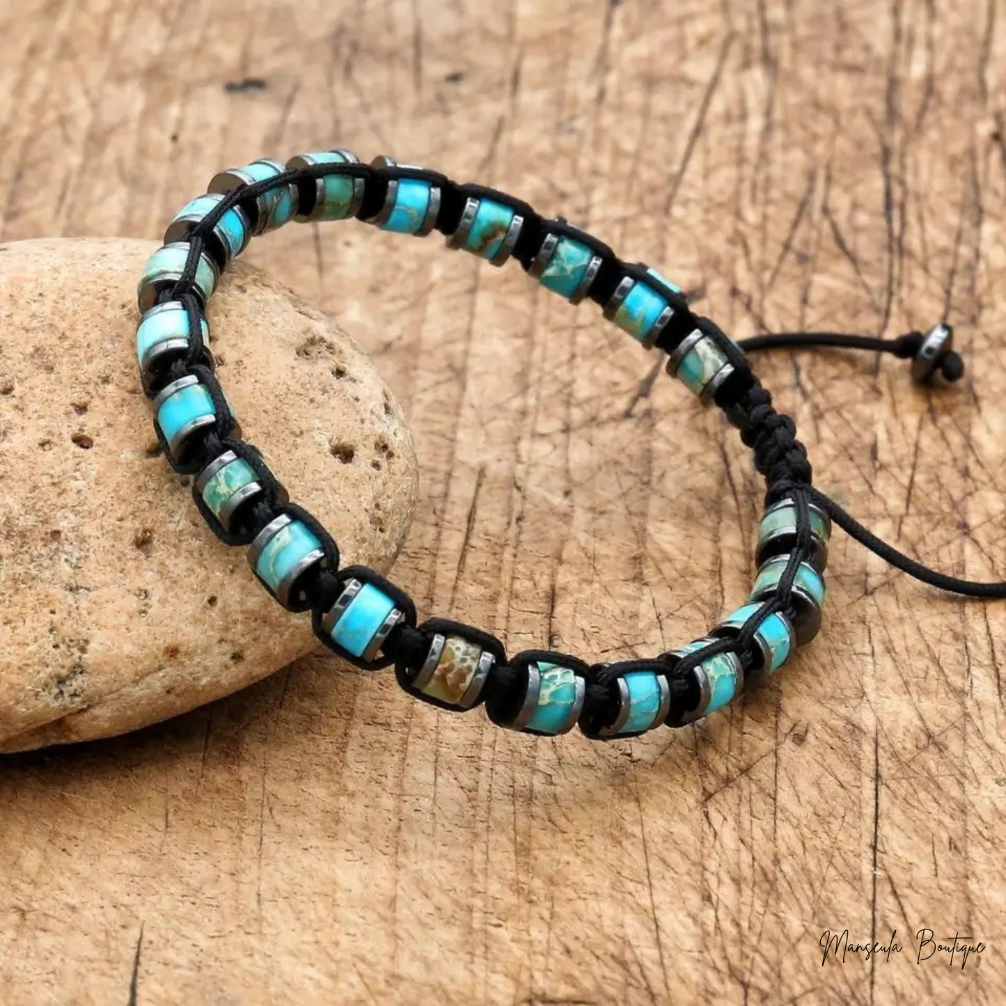 Bracelet tressé en pierres naturelles Turquoise africaine (6mm)