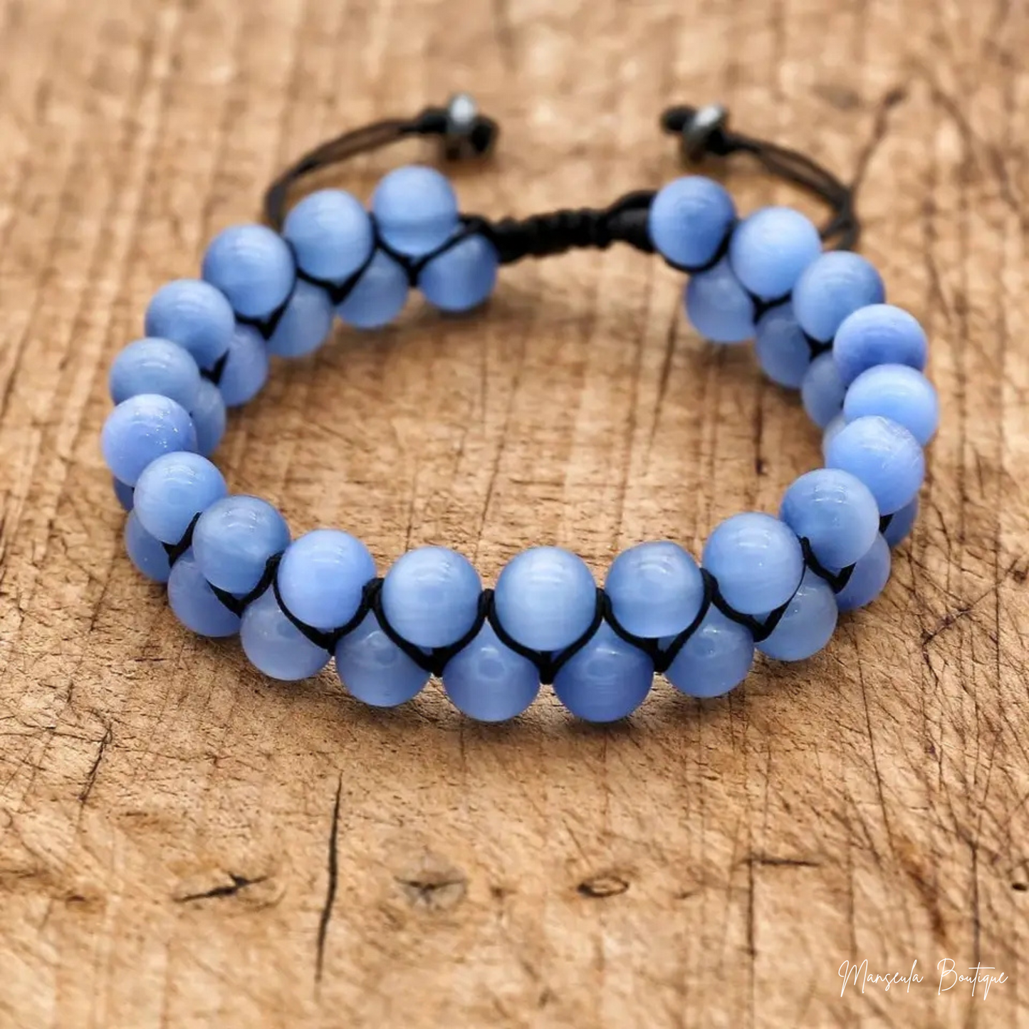 Bracelet tressé en pierres naturelles Opale bleu (6mm)