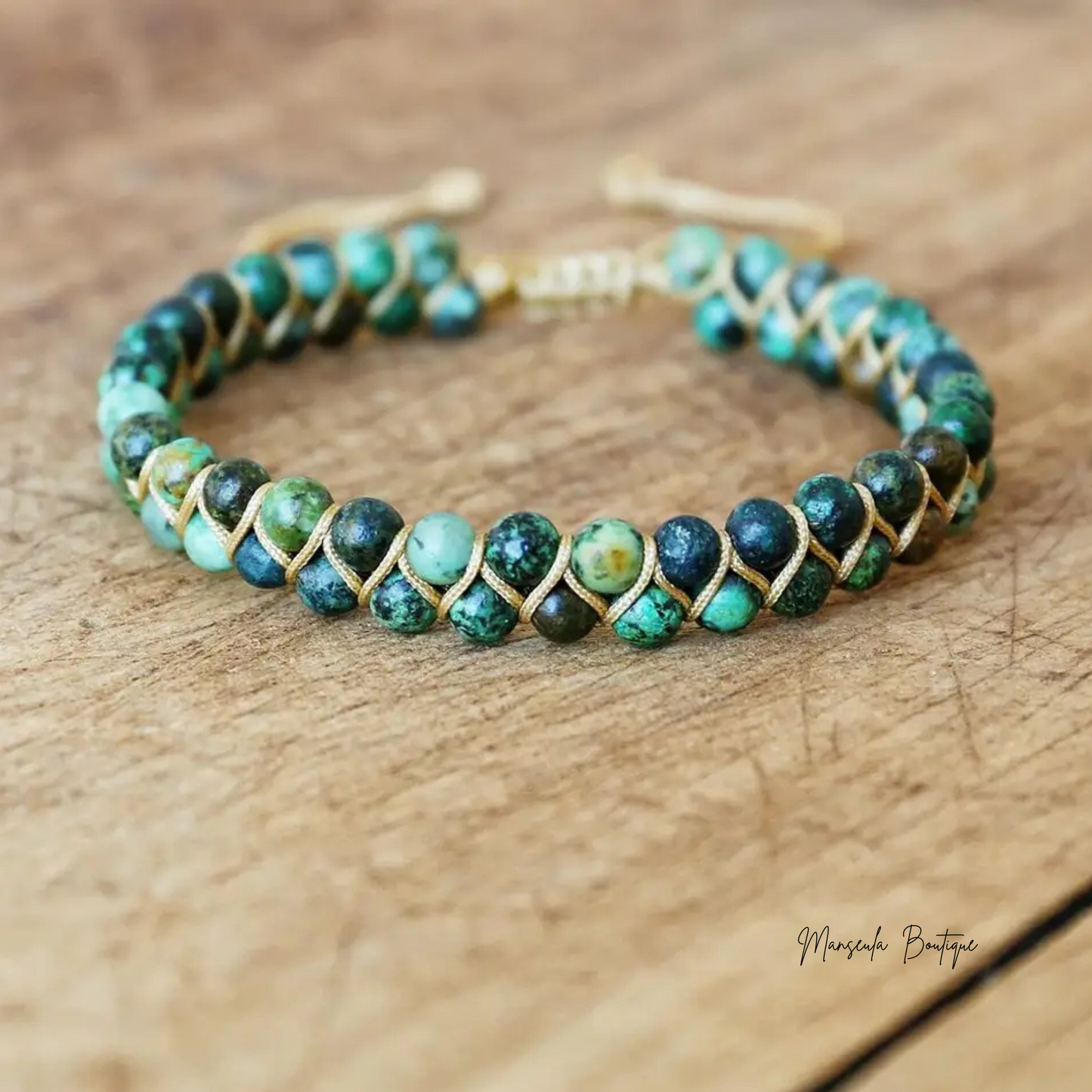 Bracelet tressé en pierres naturelles Turquoise africaine (6mm)