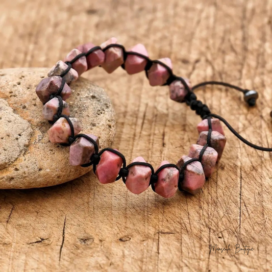 Bracelet tressé en pierres naturelles Rhodochrosite (8mm)