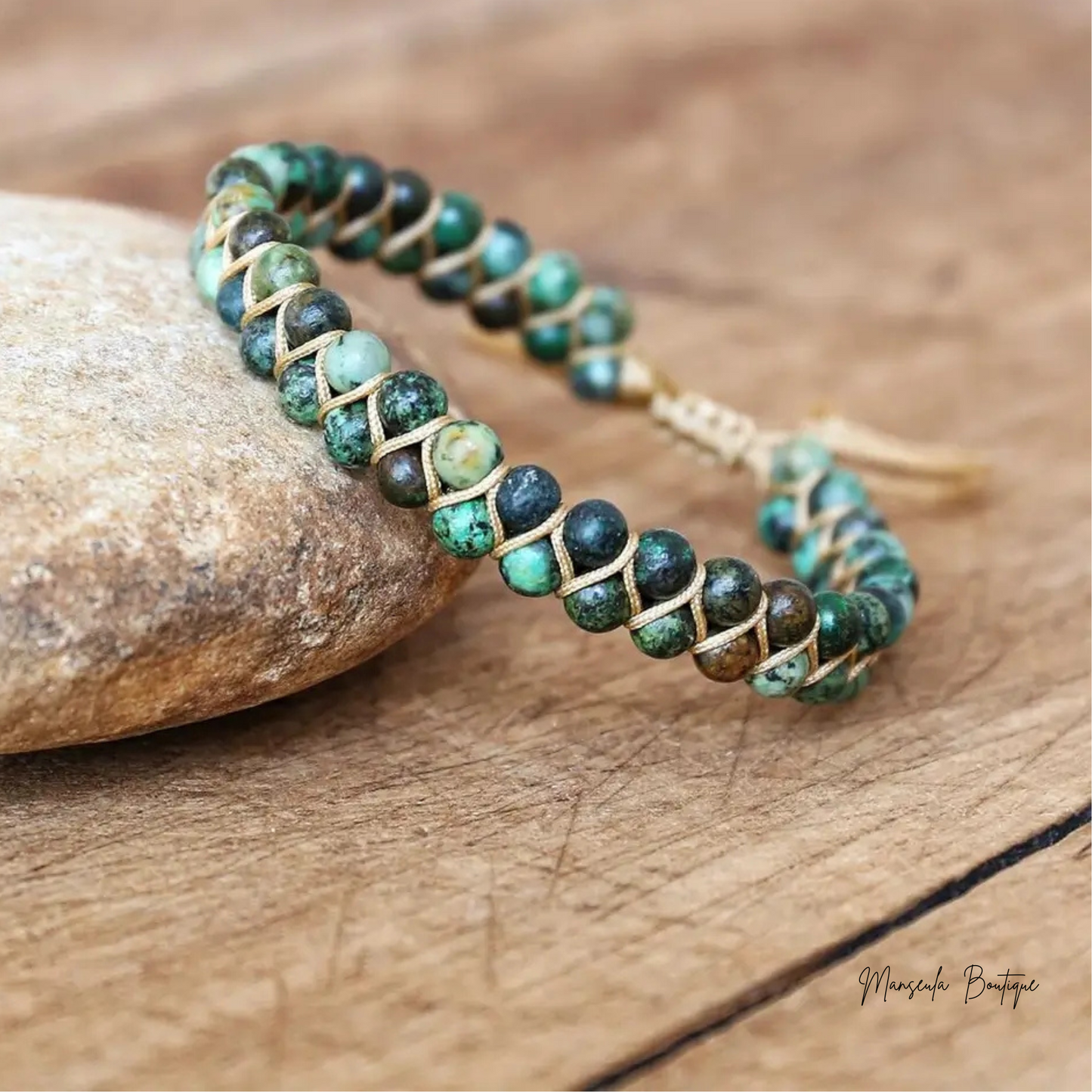 Bracelet tressé en pierres naturelles Turquoise africaine (6mm)